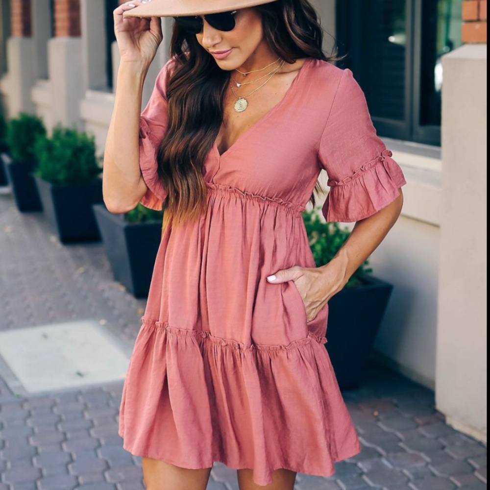 VICI There She Goes Pocketed Ruffle Dress Canyon - Picture 5 of 7